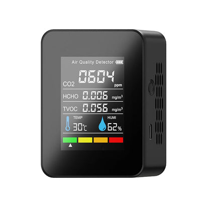 Black Portable CO2 Meter Home TVOC Air Quality Detector Temperature Humidity Monitor