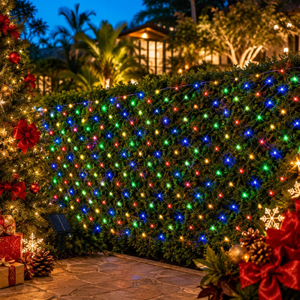 3M x 2M Solar Christmas Net Lights 240 LED Multicolour Outdoor Garden Curtain String Fairy Lights – 8 Modes