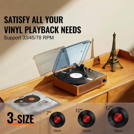 Bluetooth Vinyl Record Player 3-Speed Belt Driven Turntable 3W Speakers