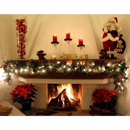 9ft Pre-lit Garland Christmas Decoration Artificial Greenery Pine Flower Flocked