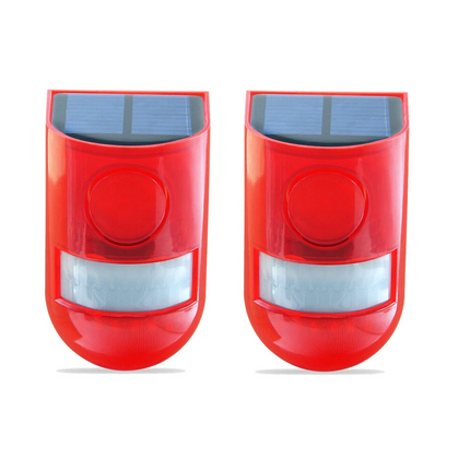 2pcs Solar Motion Sensor Detector Siren Sound Alarm LED Warning Strobe Flashing Light