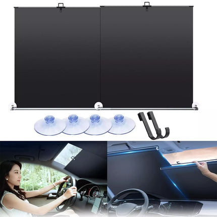 Retractable Car Windshield Sunshade, Automatic Sun Shade for Vehicle Sun Blocker (Sunshade+ 4PCS Side Mesh)