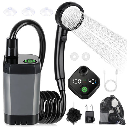 Portable Camping Shower, 6000mAh Rechargeable Electric Shower Pump W/LED Display Grey