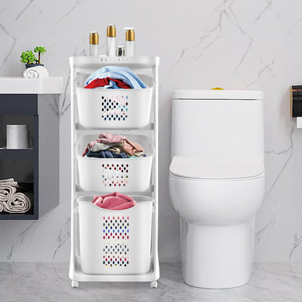 Laundry Basket Clothes Washing Storage Hamper Bin Wheeled Removable 3 Tier Shelf