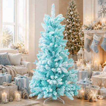150cm Ice Blue Artificial Christmas Tree 160 LEDs Lighted Spruce Indoor Modern Decor PET