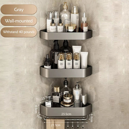 3PCS Bathroom Shelf Self Adhesive Corner Shower Caddy Organiser Storage Rack Grey