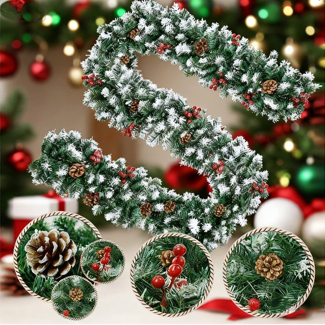 270cm Christmas Garland Artificial Xmas Wreath Tree Decor with Pine and Berries