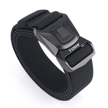 Mens Nylon Belt Waistband Quick-Release Buckle Quick Drying Elastic 4cm Width Black