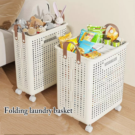 Foldable Laundry Basket Washing Clothes Storage with Wheels Dirty Clothes Hamper M