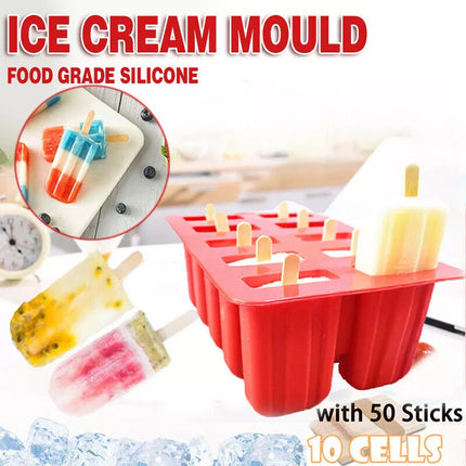 Silicone Ice Mould Cream Block Molds icy Pole Jelly Pop Popsicle Maker 10 Frozen