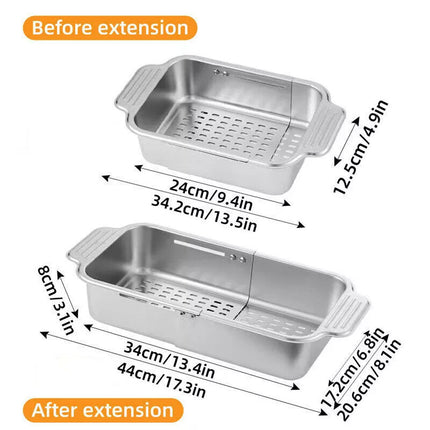 304Stainless Steel Adjustable Sink Drain Basket Retractable Kitchen Storage Rack