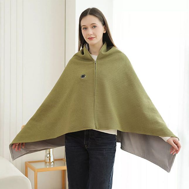 USB Electric Heated Throw Blanket Warm Poncho Wrap Blanket Portable Heated Shawl  (Green)