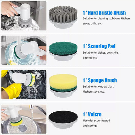 Rechargeable Spin Scrubber Electric Turbo Scrub Cleaning Brush Cordless Kit New Black 5 in 1