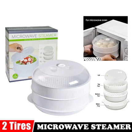 Microwave Steamer 2 TIER Double layer Cooking Meals Vegetables Kitchen Appliance