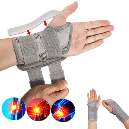 Wrist Splint Brace Protection Support Strap Carpel Tunnel CTS RSI Pain Relief  (2PCS Grey (Left+Right))