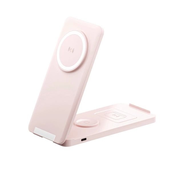 Pink Foldable Wireless Charger Dock Charging Station For Apple Watch iPhone 16 15
