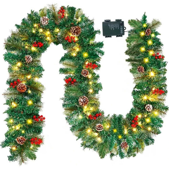 9Ft Pre-Lit Christmas Garland Festive Artificial Decoration with LED Lights
