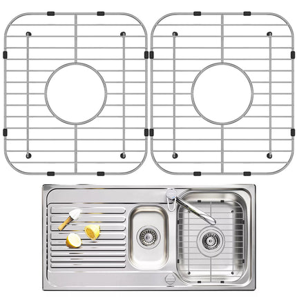 2Pcs Kitchen Sink Grid 304 Stainless Steel Sink Protectors Double （Middle hole 34*30cm）