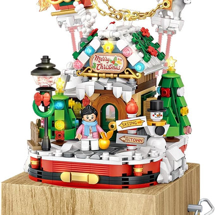 Christmas House Rotating Music Box Building Blocks Decor Toy Gift Set 979pcs