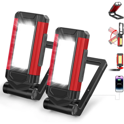 2pcs Rechargeable LED Work Light Portable Inspection Lamp Magnetic Folding COB Torch