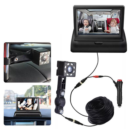 LED Night Vision Car Seat Camera Baby Monitor w/ 4.3 inch Folding Display Screen