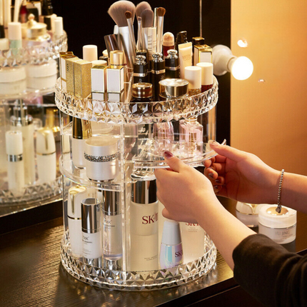 Acrylic Makeup Organiser 360° 3 Layer Rotating Clear Cosmetics Holder Storage
