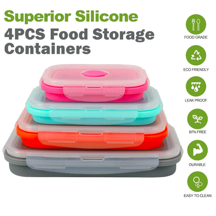 4Pcs Set Silicone Food Storage Containers Collapsible Flat Box Camping Lunch Box