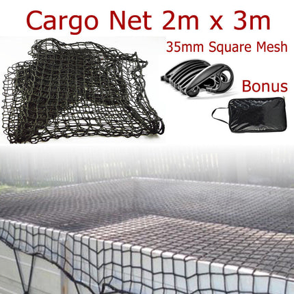 Cargo Net 2mx3m Square Mesh Cord for Boat Ute Truck Trailer Load Cover +15 Hooks