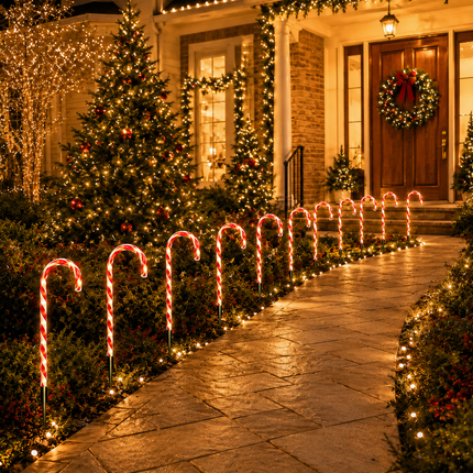 5 Pack 54cm Solar LED Candy Cane Christmas Lights IP65 8 Modes Garden Pathway
