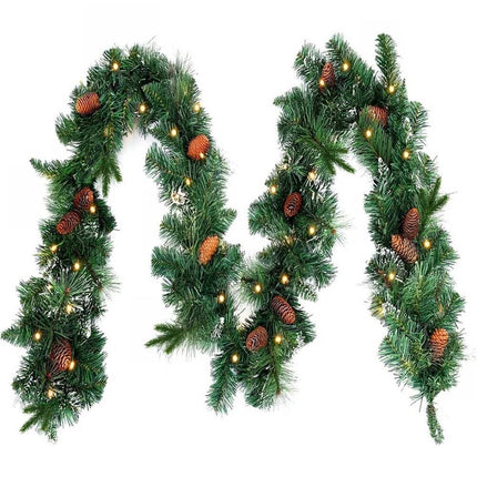 9ft Pre-Lit Artificial Christmas Garlands Xmas Garland Decorated Pine Cones