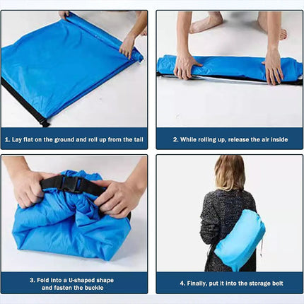 Lazy Outdoor Inflatable Sofa Air Bed Lounger Sofa Sack Hangout Camping Beach Bag Blue + Black