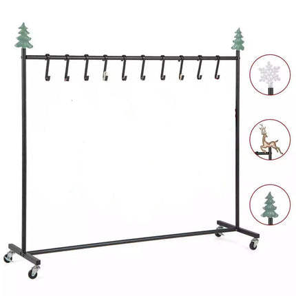 10-Hook Christmas Stocking Holder Stand on Wheels w/ 6 Removable Christmas Decor