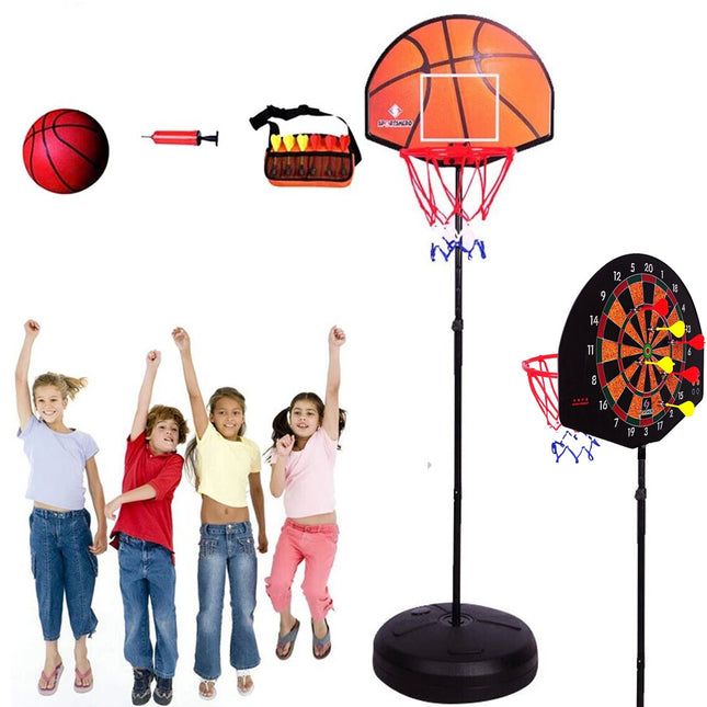 2 in 1 Kids Basketball Hoop Darts Dartboard Game Set Indoor Outdoor Sports Toys