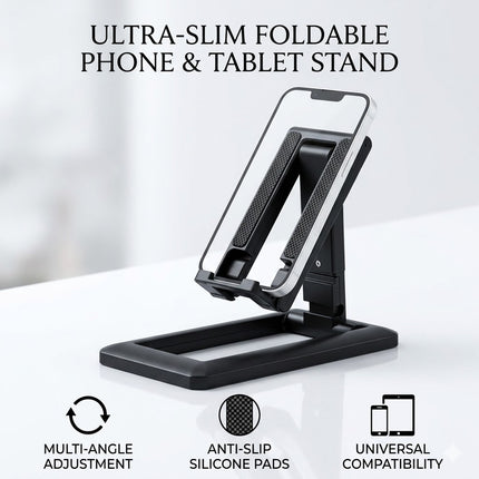 Black Foldable Adjustable Universal Desk Stand Holder For Mobile Phone Tablet Portable