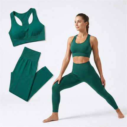 2pc Women Seamless Yoga Vest Suit Bra Pants Sportswear Fitness Sport Gym Running