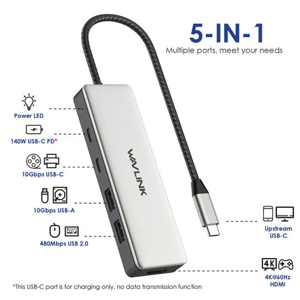 Type C to HDMI USB C Hub 4K HDMI Laptop Docking Station USB A 3.1 10Gbps 125W PD