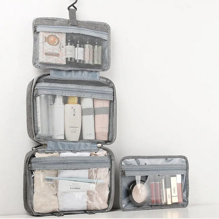 Large Hanging Hook Toiletry Bag Waterproof Travel Makeup Cosmetic Organizer Case Grey