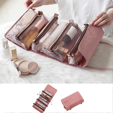 Large Capacity Travel Cosmetic Bag Organizer Makeup with Brushes Slots Dividers