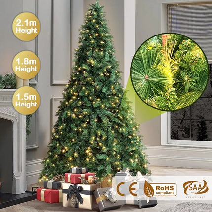 Christmas Tree 2.1M/1.8M/1.5M Xmas Trees Decorations Green With Fiber Optic LED