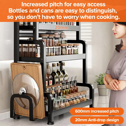 3 Tiers Kitchen Organiser Spice Rack Jar Shelves Storage Seasoning Stand Shelf Black