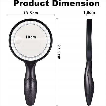 Handheld 5X/10X Magnifier Reading Magnifying Glass Jewelry Loupe With Light USB