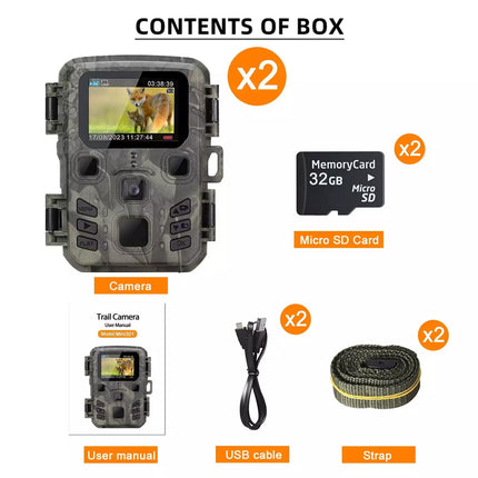 2 Pack Trail Camera 24MP 1080P Wildlife Game Hunting Cam IR Night Vision+SD Card