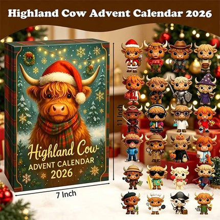 2026 Highland Cow Advent Calendar 24 Day Countdown Halloween Xmas Gift Figurines