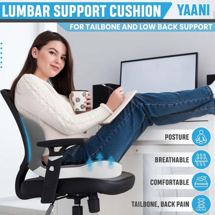 Memory Foam Seat Cushion w/Lumbar Support Pillow for Back & Sciatica Pain Relief