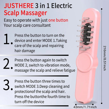 Pro Scalp Therapy Brush 3 in 1 Electric Head Scalp Massager Hair Oil Applicator Pink