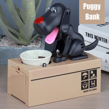 Electric Saving Money Case Dog Bank Robotic Coin Munching Toy Money Box Gift Black