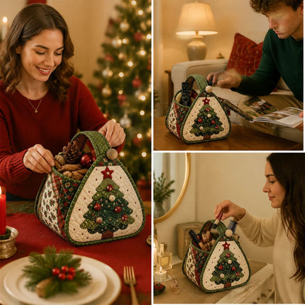 Christmas Tree DIY Quilted Fabric Christmas Handheld Basket Storage Basket for Gifts Candies AU