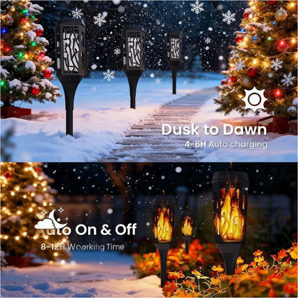 2 Packs Christmas Decoration Outdoor Solar Lights Torch Light Flickering Flame Pathway