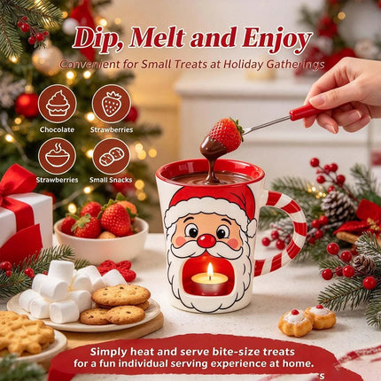 Christmas Ceramic Chocolate Fondue Mug Set with Fork Festive Party Gift 130ml