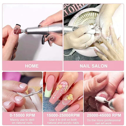45000RPM Rechargeable Portable Nail Drill File Machine Manicure Pedicure Art